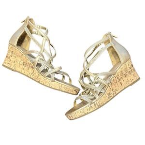 Ferry Gold Glittery Sandals Cork Wedges Girl’s US Youth 4